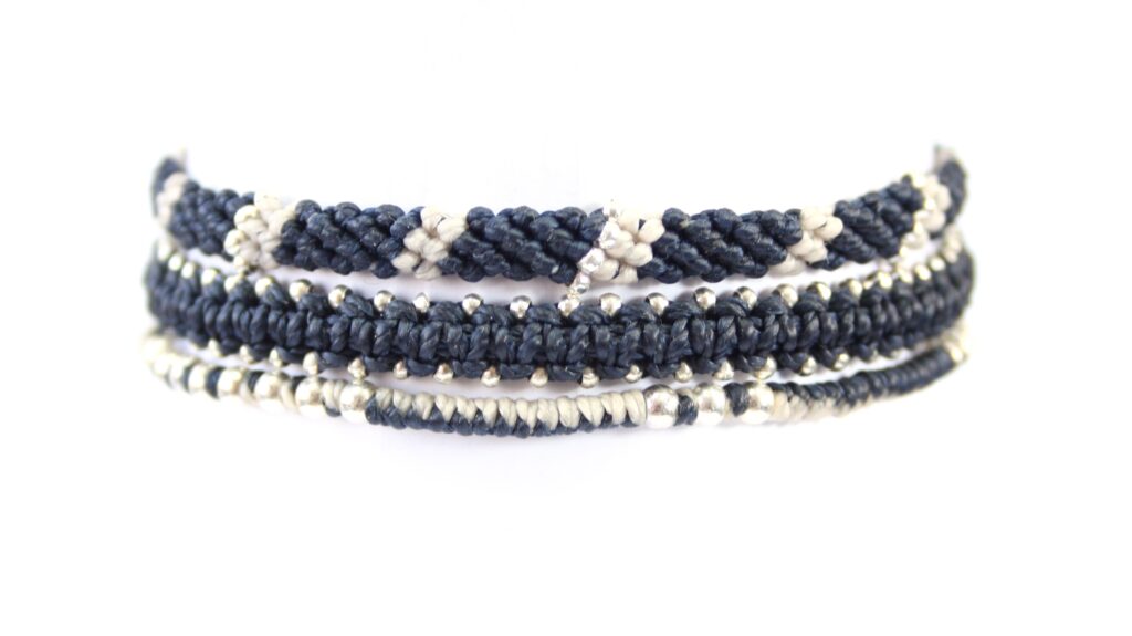 3-pack, armband, Fair Trade, Guatemala, handtillverkat, Masomenos, mörkblå, paket & kombinationer, silver, Wakami