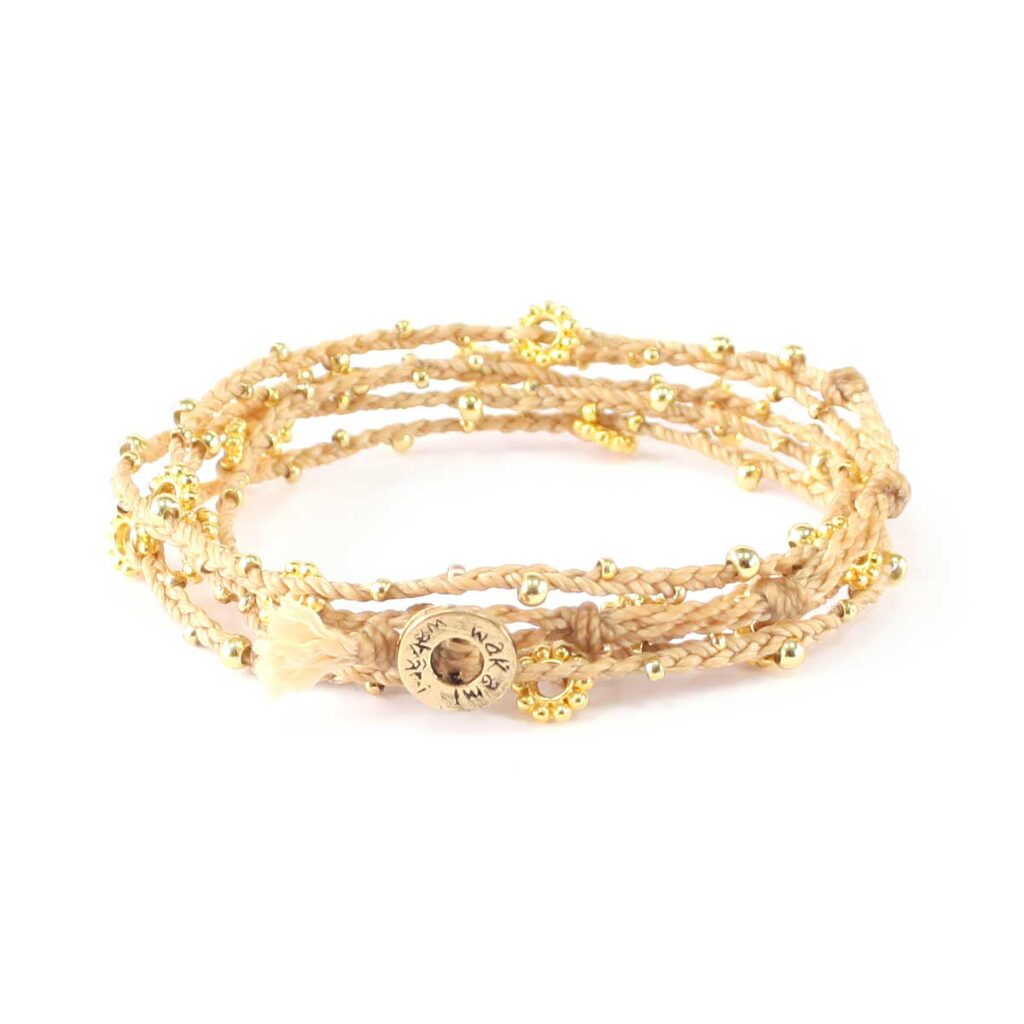 armband, beige, double wrap, Fair Trade, guld, halsband, Life Is What You Make of It, smycke
