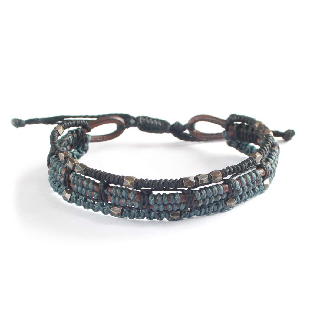 Wakami WA0549-02 svart, grått och brunt läderarmband; fairtrade tillverkad av kvinnor i Guatemala