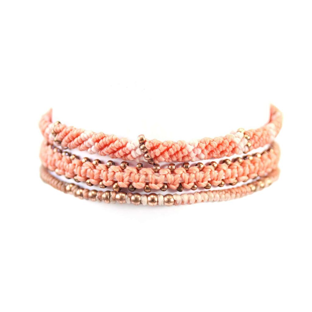 Armband och halsband med attityd och hjärta – fair trade från Guatemala 4 3-pack, armband, Fair Trade, Guatemala, handtillverkat, koppar, Masomenos, paket & kombinationer, persika, Wakami