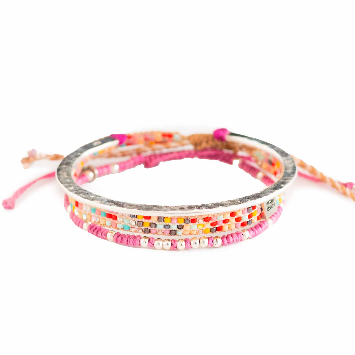 Armbandskombination i rosa och äkta silver. Tre matchande smycken.